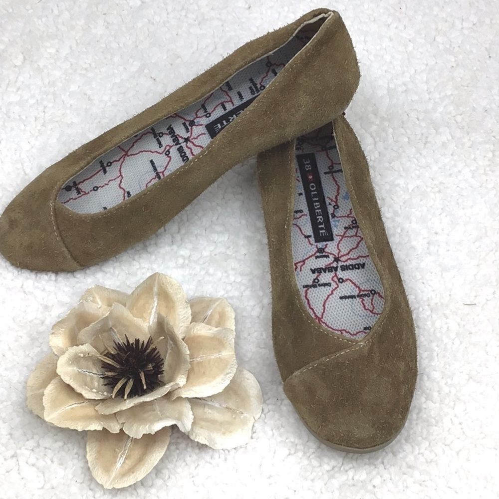 Oliberte Brown Nubuck Suede Slip On Ballet Flats